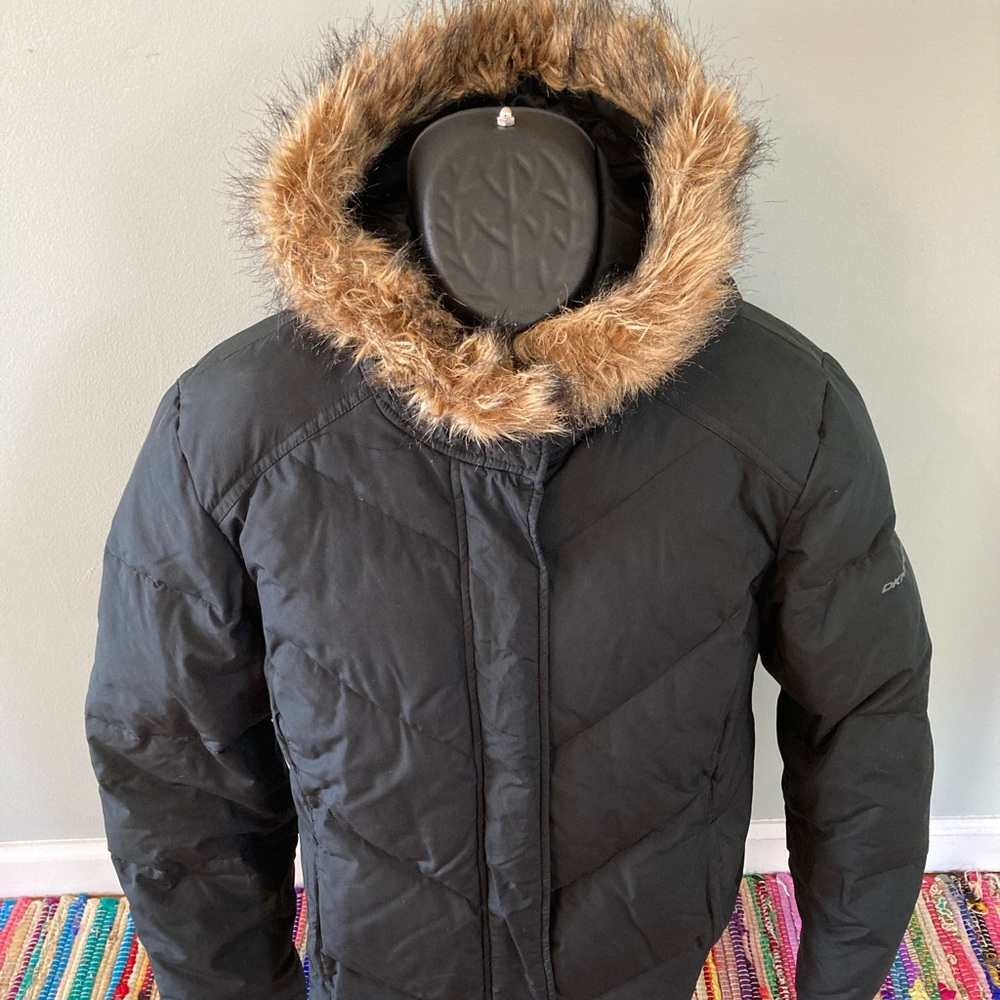 DKNY Active Puffer Jacket Hoodie Faux Fur Black XL